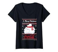 Womens Coca-Cola Polar Bears A Merry Christmas Calls for Coca-Cola V-Neck T-Shirt