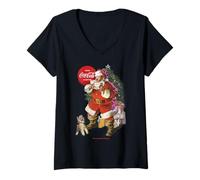 Womens Coca-Cola Santa Claus Christmas Logo V-Neck T-Shirt