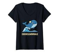 Women's Cochlear Whale Smiling Ocean Wave Hearing Aid V-Neck T-Shirt