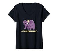 Women's Cochlearphant Hearing Loss Awareness Elephant V-Neck T-Shirt