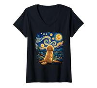 Women's Cockapoo Starry Sky Dog Lover Artistic Night Art Painting V-Neck T-Shirt