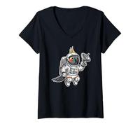 Womens Cockatiel Astronaut Space Bird Humor V-Neck T-Shirt