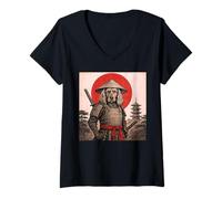 Womens Cocker Spaniel Samurai Warrior Vintage Japanese Ukiyo-e Dog V-Neck T-Shirt