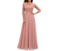 Women's Cocktail Dresses Elegant Chiffon V Neck Flowy Maxi Long Dress UK Ladies Plain Prom Wedding Guest Dress Dressy Lace Short/Long Sleeve Empire Dresses Evening Gowns