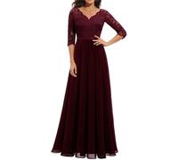 Women's Cocktail Dresses Elegant Chiffon V Neck Flowy Maxi Long Dress UK Ladies Plain Prom Wedding Guest Dress Dressy Lace Short/Long Sleeve Empire Dresses Evening Gowns