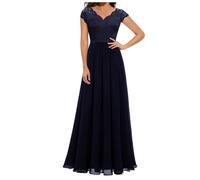 Women's Cocktail Dresses Elegant Chiffon V Neck Flowy Maxi Long Dress UK Ladies Plain Prom Wedding Guest Dress Dressy Lace Short/Long Sleeve Empire Dresses Evening Gowns