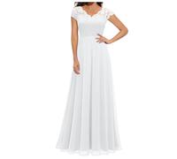 Women's Cocktail Dresses Elegant Chiffon V Neck Flowy Maxi Long Dress UK Ladies Plain Prom Wedding Guest Dress Dressy Lace Short/Long Sleeve Empire Dresses Evening Gowns