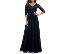 Women's Cocktail Dresses Elegant Chiffon V Neck Flowy Maxi Long Dress UK Ladies Plain Prom Wedding Guest Dress Dressy Lace Short/Long Sleeve Empire Dresses Evening Gowns