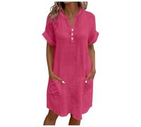 Women's Cocktail Dresses Muslin Short Sleeve Midi V Neck Dress Solid Loose Beach Daily Sundress Going Out Plus Size Outfits Vacation Tunic Sundress Holiday Casual Dress Ladies S-5XL