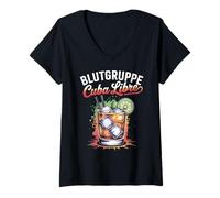 Womens Cocktail for Bartender Hen Party Blutgruppe Cuba Libre V-Neck T-Shirt