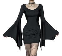 Women's Cocktail Gothic Style Dress Batwing Sleeves Vampire Witch Costume Sweetheart Neck Cute Victorian Clothes Renaissance Party Club Bodycon Dresses(Not Included Necklace) L