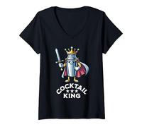 Women's Cocktail King Funny Quote Drinking Bartender V-Neck T-Shirt, Black, Small