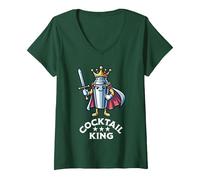 Women's Cocktail King Funny Quote Drinking Bartender V-Neck T-Shirt, Dark Green, Large