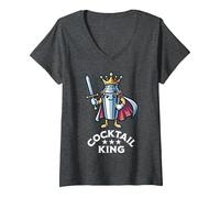 Women's Cocktail King Funny Quote Drinking Bartender V-Neck T-Shirt, Dark Heather Grey, Small