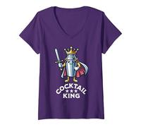Women's Cocktail King Funny Quote Drinking Bartender V-Neck T-Shirt, Purple, Medium