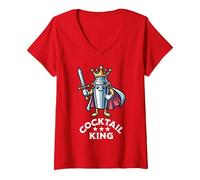 Women's Cocktail King Funny Quote Drinking Bartender V-Neck T-Shirt, Red, XX-Large