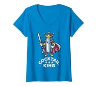 Women's Cocktail King Funny Quote Drinking Bartender V-Neck T-Shirt, Sapphire Blue, XX-Large