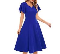 Women's Cocktail Party Evening Dress for Wedding Guest Semi Formal Fit and Flare Elegant Dress for Graduation Casual Modest Homecoming Midi Dresses with Sleeves, Royal Blue S