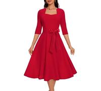 Women's Cocktail Red Vintage Dresses Graduation Wedding Guest A Line Tea Length Dress for Tea Prom Party Evening Gowns 2025 Red 2XL