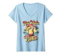 Womens Cocktail Tropical Drink Pina Colada V-Neck T-Shirt