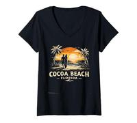 Women's Cocoa Beach Florida Sunset Vacation Surf Beach V-Neck T-Shirt