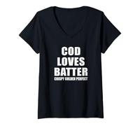 Women's Cod Loves Batter Crispy Golden Perfect - Fun Fish and Chips V-Neck T-Shirt