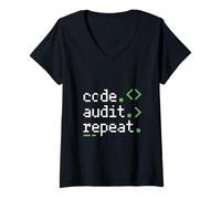 Womens Code Audit Repeat Cyber Security Developer Loop V-Neck T-Shirt