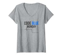 Women's Code Blue Monday Funny ER Nurse Emergency V-Neck T-Shirt