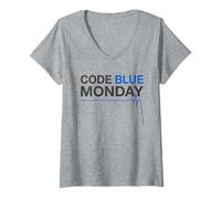 Women's Code Blue Monday Funny ER Nurse Night Shift V-Neck T-Shirt