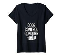 Women's Code Control Conquer PLC Programming Engineer V-Neck T-Shirt