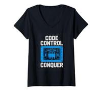 Women's Code Control Conquer Programmer Coding Control V-Neck T-Shirt