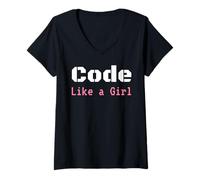 Womens Code Like a Girl Shirt - Programming Coder Woman V-Neck T-Shirt