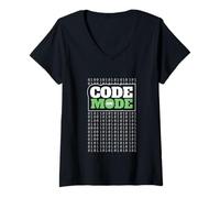 Womens Code Mode On - Programming Software Engineer Coder AI Data V-Neck T-Shirt