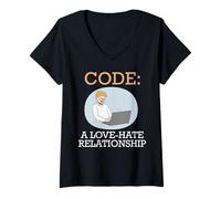 Women's Coder Code A Love-Hate Relationship Funny Computer Science V-Neck T-Shirt