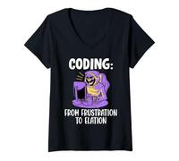 Women's Coder Coding from Frustration to ELATION Funny Coder V-Neck T-Shirt