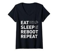 Women's Coder EAT Sleep Reboot REPAET Funny Computer Science Coder V-Neck T-Shirt