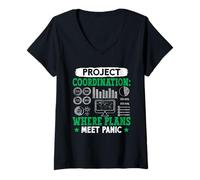 Womens Coder Project Coordination Where Plans Meet Panic Computer V-Neck T-Shirt