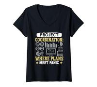 Women's Coder Project Coordination Where Plans Meet Panic Computer V-Neck T-Shirt