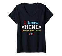 Womens Coders Web Developers Funny I Know HTML How to Meet Ladies V-Neck T-Shirt