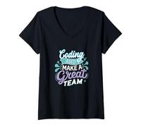 Womens Coding and I Make a Great Team Funny Geek Gamer Tech Design V-Neck T-Shirt