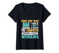 Womens Coding Funny How When I Walk in The Computer Works Coder V-Neck T-Shirt