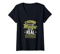 Women's Coding is Like Magic but Real V-Neck T-Shirt