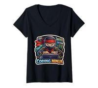 Women's Coding Ninja Funny Coder Programmer Computer Engineer IT Fun V-Neck T-Shirt
