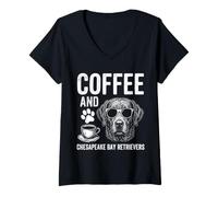 Women's Coffee and Chesapeake Bay Retriever V-Neck T-Shirt