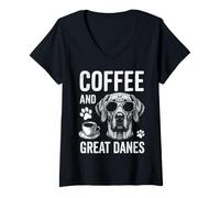 Women's Coffee and Great Danes Funny Great Dane V-Neck T-Shirt