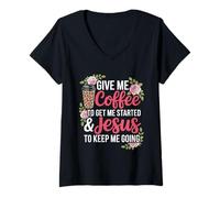 Womens Coffee and Jesus Women's Misses Unisex Funny Teacher V-Neck T-Shirt