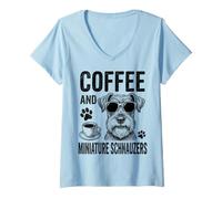 Women's Coffee and Miniature Schnauzers Funny Miniature Schnauzer V-Neck T-Shirt