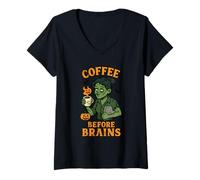 Womens Coffee Before Brains V-Neck T-Shirt
