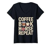 Women's Coffee Book Horse Repeat Cozy Reading V-Neck T-Shirt
