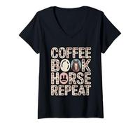 Women's Coffee Book Horse Repeat Cozy Reading V-Neck T-Shirt